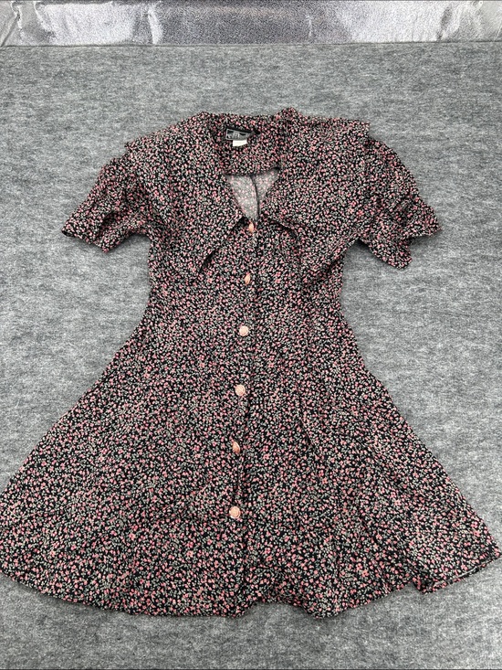 Chamney Dresses & Skirts - Vintage Chamney’s Black Floral Rayon Off Shoulder Button Front Midi Dress Size 5